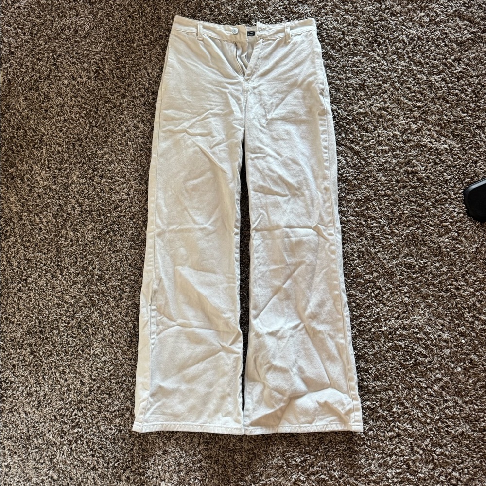 SHEIN Cream Wide Leg Jeans